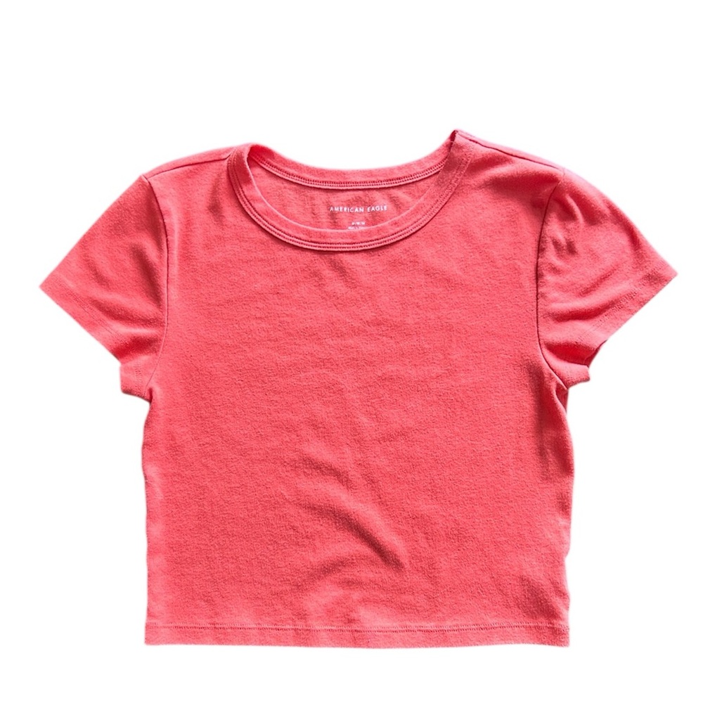 American Eagle Vibrant Orange Cropped Baby Tee Crew Neck Small